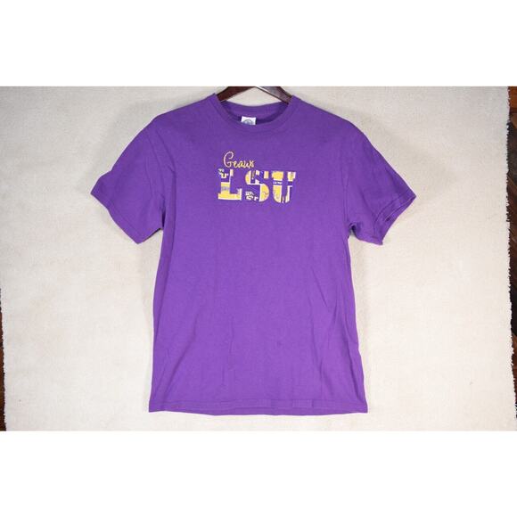 GEAUX LSU Purple T-Shirt Size M Patchwork Letters Tiger Theme Game Day Attire - Picture 1 of 5